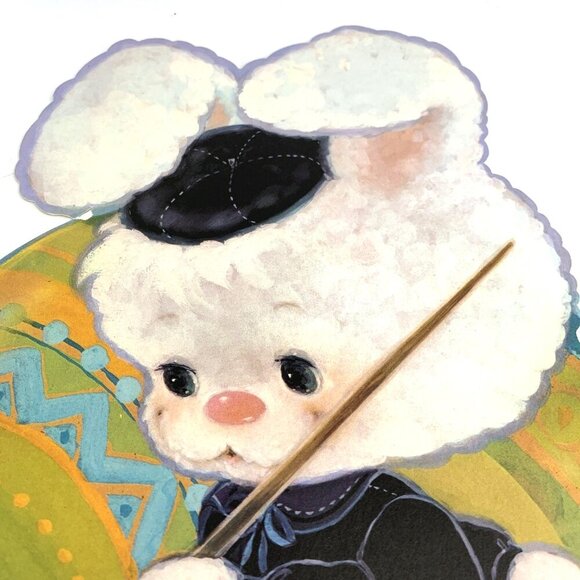 Hallmark Die Cut Easter Bunny Rabbit Painting Egg Painter Paper 4" USA FLAW - Picture 2 of 4